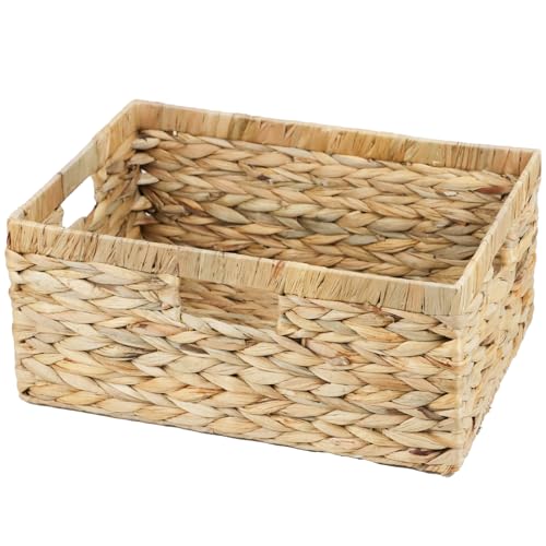 Large Wicker Basket 15 Water Hyacinth Wicker Storage Baskets for Organizing Rectangular Storage Baskets for Shelves Rattan Woven Basket with Builtin Handles 1 Pack Natural Large