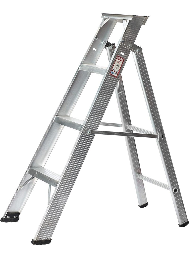 Zamil 4-Step Aluminum Home Ladder – Strong & Lightweight with Non-Slip Rubber Steps and Base – Safe, Foldable & Easy to Store – Elegant Silver Finish - Image 1