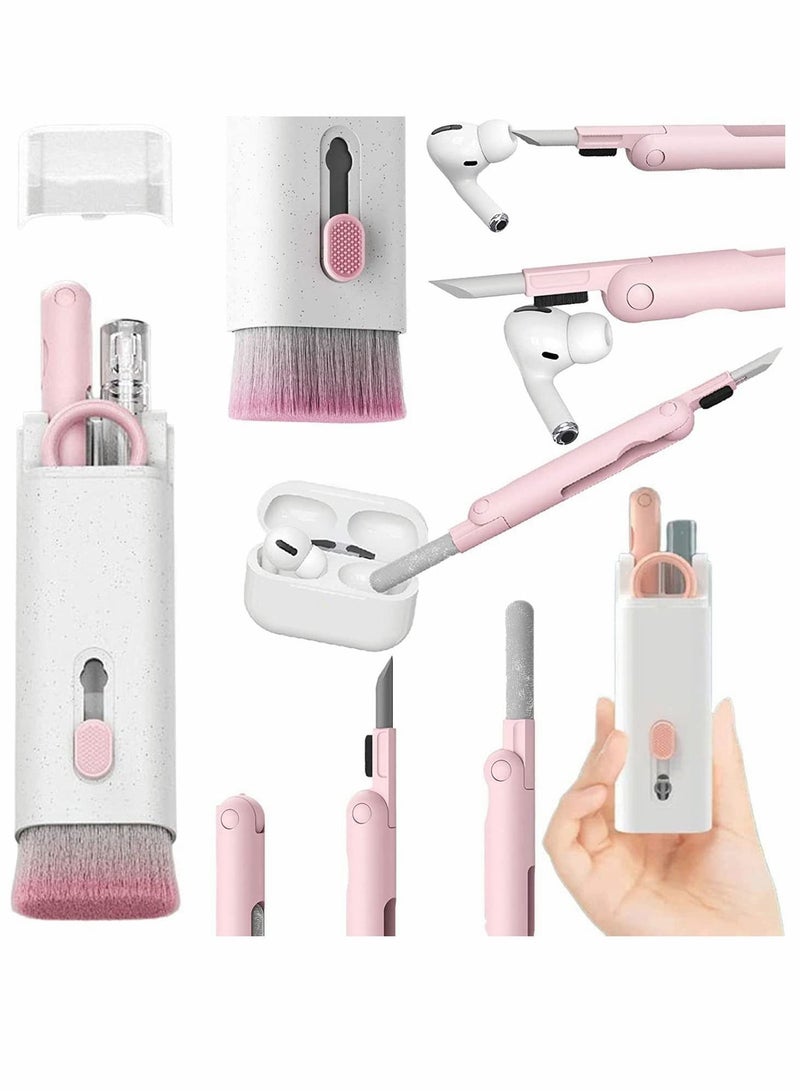 Y&D Cleaning Brush Set For Keyboard and Earphone, 7 in 1 Multifunctional Bluetooth Headset Dust Kit With Keycap Puller, Pen (Pink) - Image 1