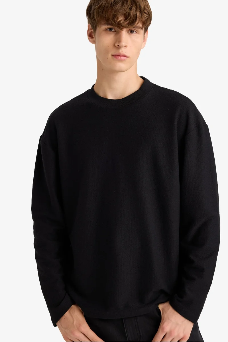ديفاكتو Boxy Fit Crew Neck Cotton Long Sleeve T-Shirt