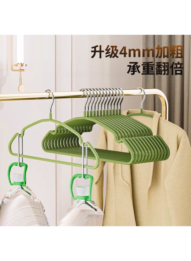 Xingfang Non-slip, Seamless, Thickened Hangers For Adults, Plastic-coated Clothes Hangers For Home Use, Anti-shoulder Angle, Avocado Green, Pack Of 10