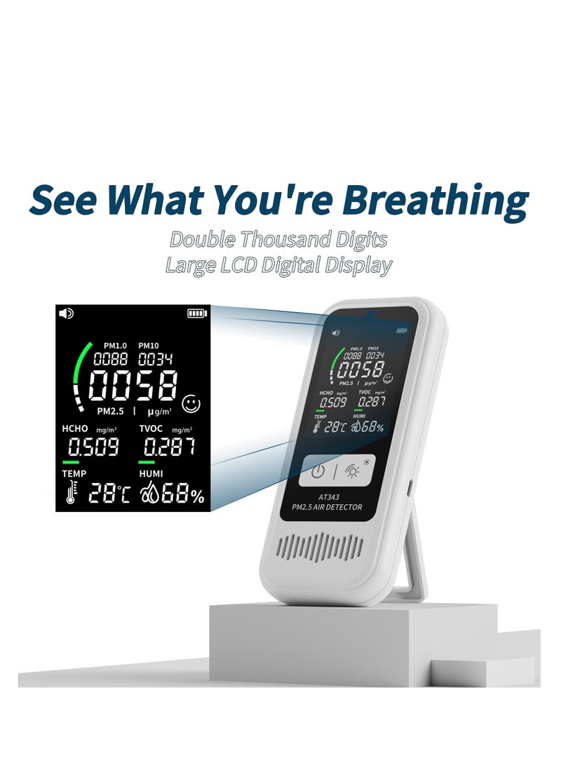SYOSI Air Quality Monitor Tester, Portable Air Quality Detector with LCD Digital Display, CO2, Formaldehyde,Temperature, Humidity Detector, PM2.5/1.0/10 HCHO TVOC Tester - Image 2