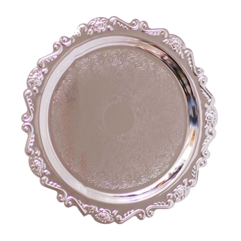 Round Fruit Plate Metal Serving Plate Dessert Cake Decorative Disk for Wedding Holiday Party Silver S - Image 3