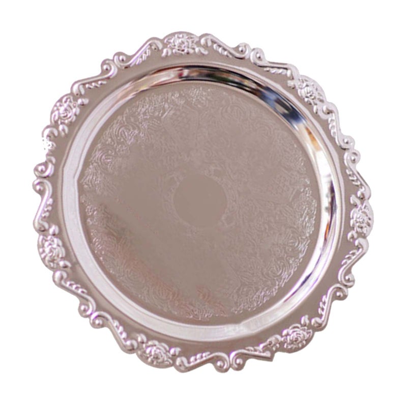 Round Fruit Plate Metal Serving Plate Dessert Cake Decorative Disk for Wedding Holiday Party Silver S - Image 2