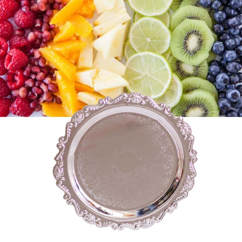 Round Fruit Plate Metal Serving Plate Dessert Cake Decorative Disk for Wedding Holiday Party Silver S - Image 5