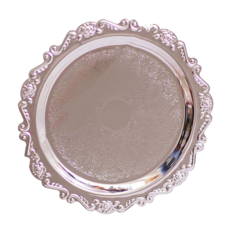 Round Fruit Plate Metal Serving Plate Dessert Cake Decorative Disk for Wedding Holiday Party Silver S - Image 4