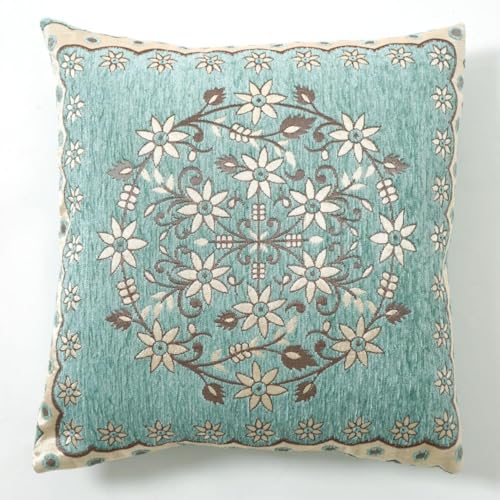 HOMECROWN Velvet Cushion Covers Set of 5 – 16x16 Inches, Embroidered Sofa Pillow Covers for Home, Living Room & Bedroom (Green) - Image 2