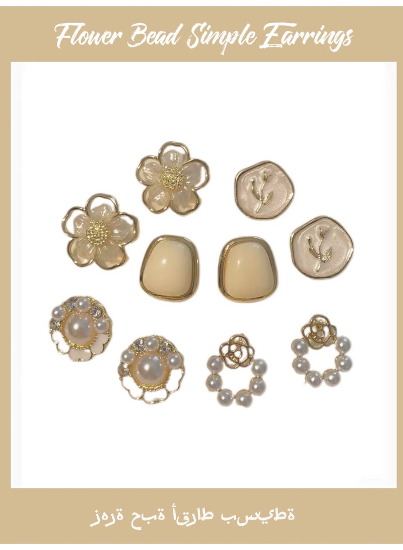 YUCCA 5 Pairs New Fashion Flower Beads Simple Design Earrings Set Suitable for Daily and Occasions - Image 1