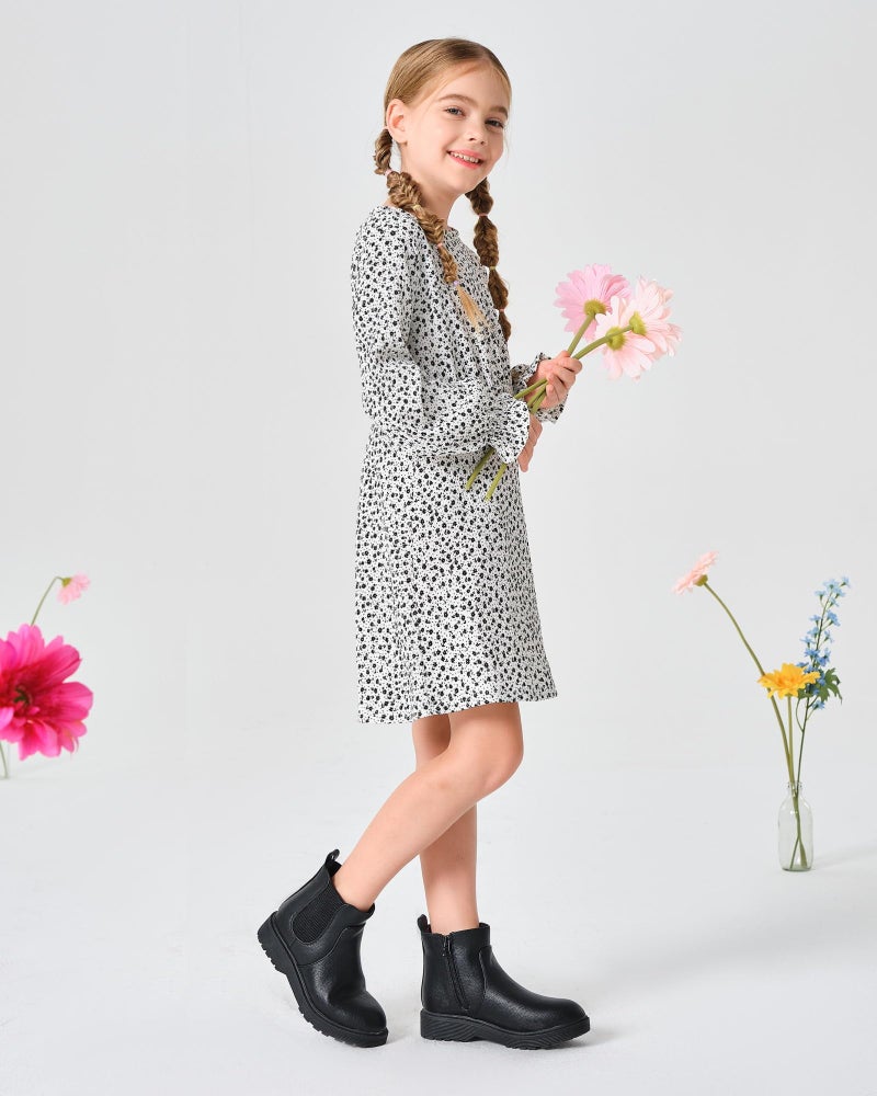 Coutgo Girls Kids Lug Sole Ankle Boots Side Zip Chunky Low Heel Slip On Winter Casual Chelsea Booties Shoes - Image 3