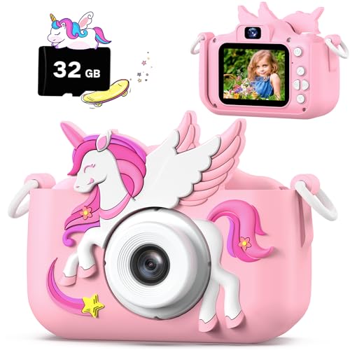 Cimizi Upgrade Kids Camera for Boys Girls Toddler Digital Selfie Camera with Cute Protective Cover and 32G SD Card Christmas Birthday Gifts Toys for 3 4 5 6 7 8 9 10 11 12 Years Old Little Girls and Boys - Image 1