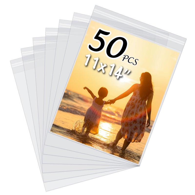 Somime 50 Pack Acid-Free Crystal Clear Sleeves Storage Bags For 11X14 Art Prints/Pictures/Photos/Framing Mat Mattes (Bag Size: 11 3/7""X14 3/8"") - Image 1