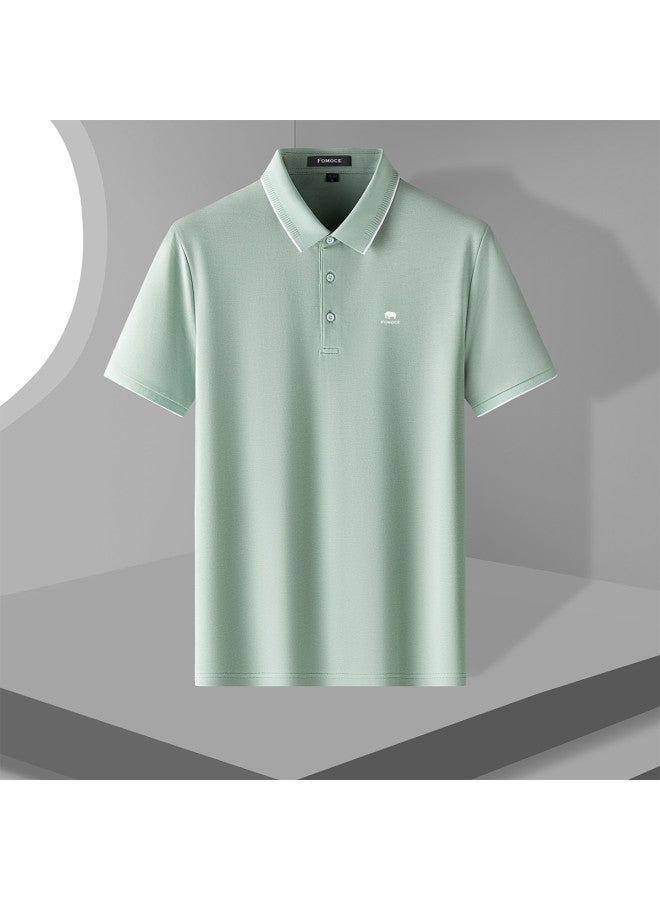 Fomoce summer Smooth Men's Polo Shirt Knit T-shirt With Collar - Image 4