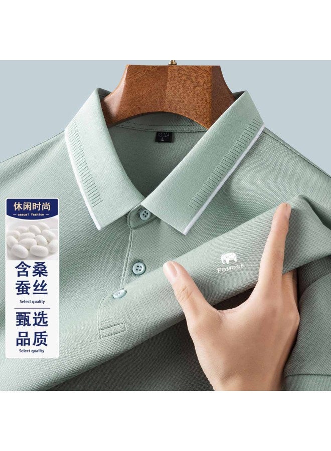 Fomoce summer Smooth Men's Polo Shirt Knit T-shirt With Collar - Image 2