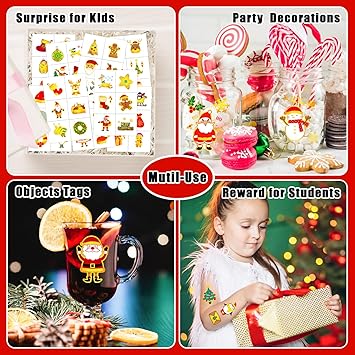 Leesgel Christmas Tattoos for Kids 408pcs Metallic Glitter Tattoo Stickers for Boys Girls Christmas Decorations Supplies Christmas Stocking Fillers Eve Box Sweets Party Bag Games Toys - Image 5
