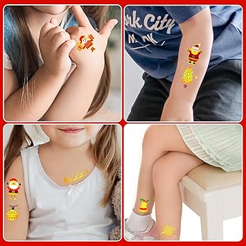 Leesgel Christmas Tattoos for Kids 408pcs Metallic Glitter Tattoo Stickers for Boys Girls Christmas Decorations Supplies Christmas Stocking Fillers Eve Box Sweets Party Bag Games Toys - Image 4