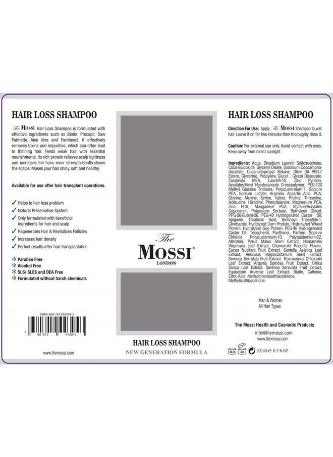 the mossi london - THE MOSSI LONDON Hair Loss Shampoo, Biotin Shampoo for Thinning Hair, Hair Growth Products, Powerful DHT Blocker Shampoo, Natural Hair Regrowth Treatment for Women & Men, Sulfate Free 6,7 fl Oz - Image 1