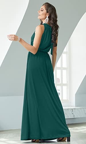 KOH KOH Womens Long Sleeveless Bridesmaid Halter Neck Wedding Party Guest Flowy Slimming Semi Formal Elegant Gala Ball Evening A-line Tall Gown Maxi Dress, Emerald Green L 12-14 - Image 4