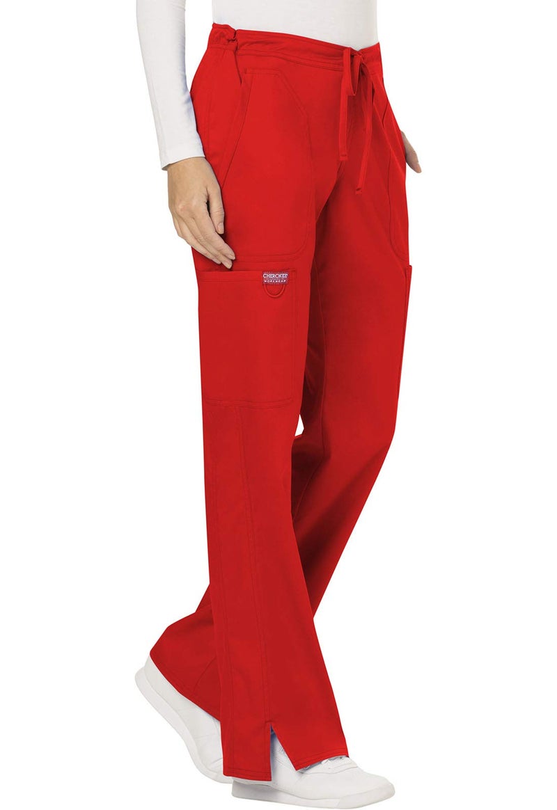 Cherokee Scrubs for Women Mid Rise Moderate Flare Drawstring Pant with 5 Pockets, Ultra Soft & Breathable Fabric - WW120 - WW120, S, Red - Image 2