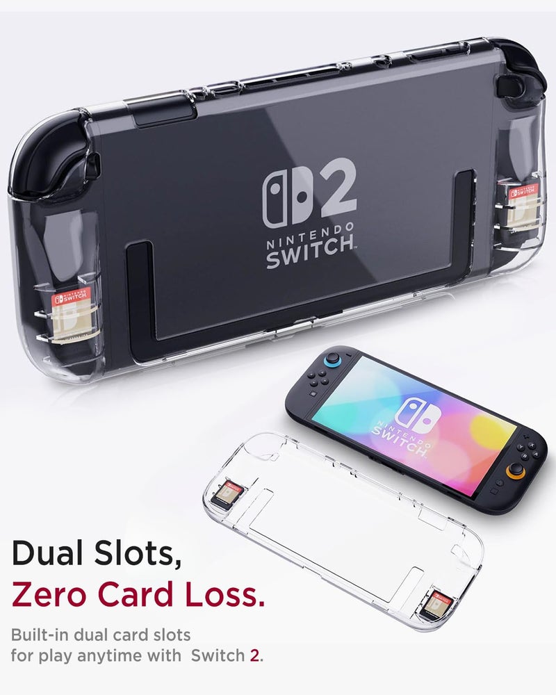 SJet Clear Case for Nintendo Switch 2 with Built-in 2 Game Card Slots, Soft TPU Cover Full-Body Protection Shock-Absorption Anti-Scratch Protective Case for Switch 2 Game Console Game Storage - Image 3