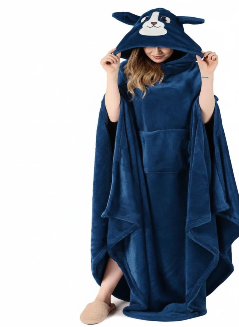 Hooded Blanket with Bunny Design, Polar Fleece, Wearable Throw, from 60 kilo to 130 kilo