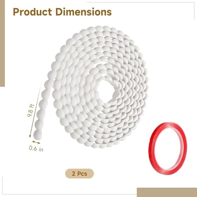 2 ROLLS PEEL AND STICK MOLDING TRIM WITH DOUBLE-SIDED TAPE, 9.8 FT X 0.6 IN PVC FLEXIBLE WALL TRIM WITH PEARL DESIGN, DIY DECORATIVE BEAD TRIM FOR HOME DECOR WALL FRAME, WHITE - Image 2