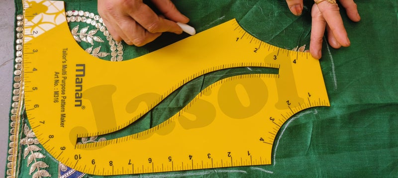 Jasol قالب صانع الأنماط متعدد الاستخدامات للخياطة لقص الرقبة، منحنى فتحة الذراع، صانع الأكمام ومقياس رسم الأنماط لطالب الخياطة، عبوة من 1 باللون الأصفر - Image 5