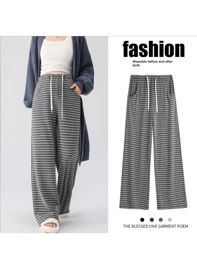 Striped drawstring loose-fitting maternity pants are perfect for everyday wear. - Image 3