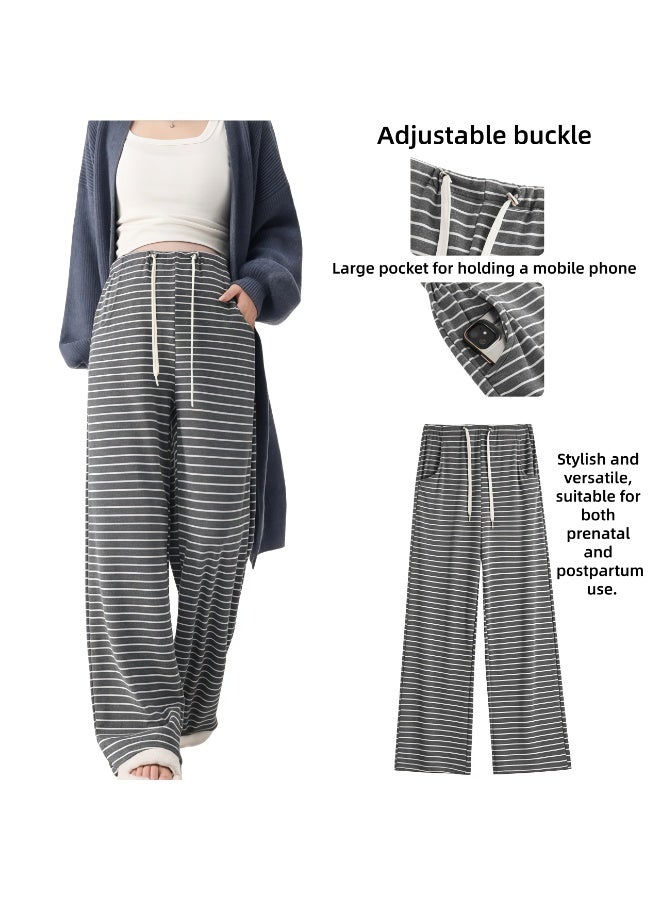 Striped drawstring loose-fitting maternity pants are perfect for everyday wear. - Image 1