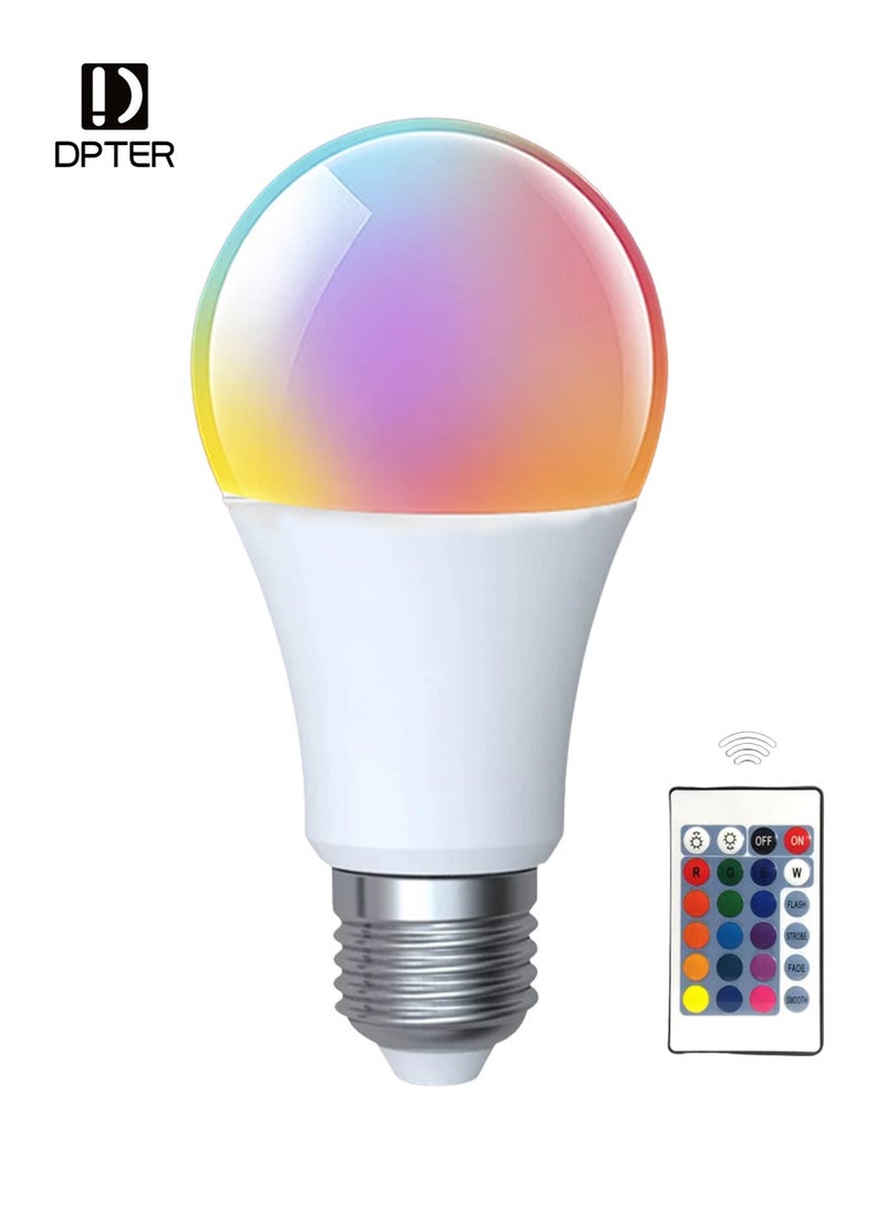 DPTER LED RGB Bulb E27 with Remote Control Color Adjustable Light, Multi Color Changing Dimmable, 2700K-6000K, 10W - Image 1