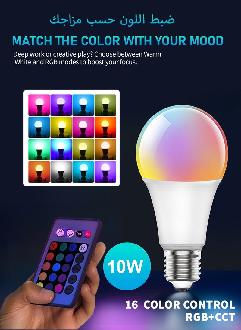 DPTER LED RGB Bulb E27 with Remote Control Color Adjustable Light, Multi Color Changing Dimmable, 2700K-6000K, 10W - Image 3