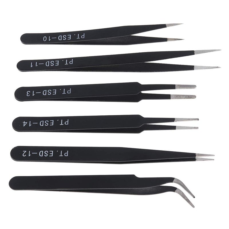 OriGlam 6PCS Precision Tweezers Set ESD Tweezers Set AntiStatic Stainless Steel Tweezers Nonmagnetic Curved Tweezers Set Electronics Tweezers Kit for Jewelry Craft Electronics