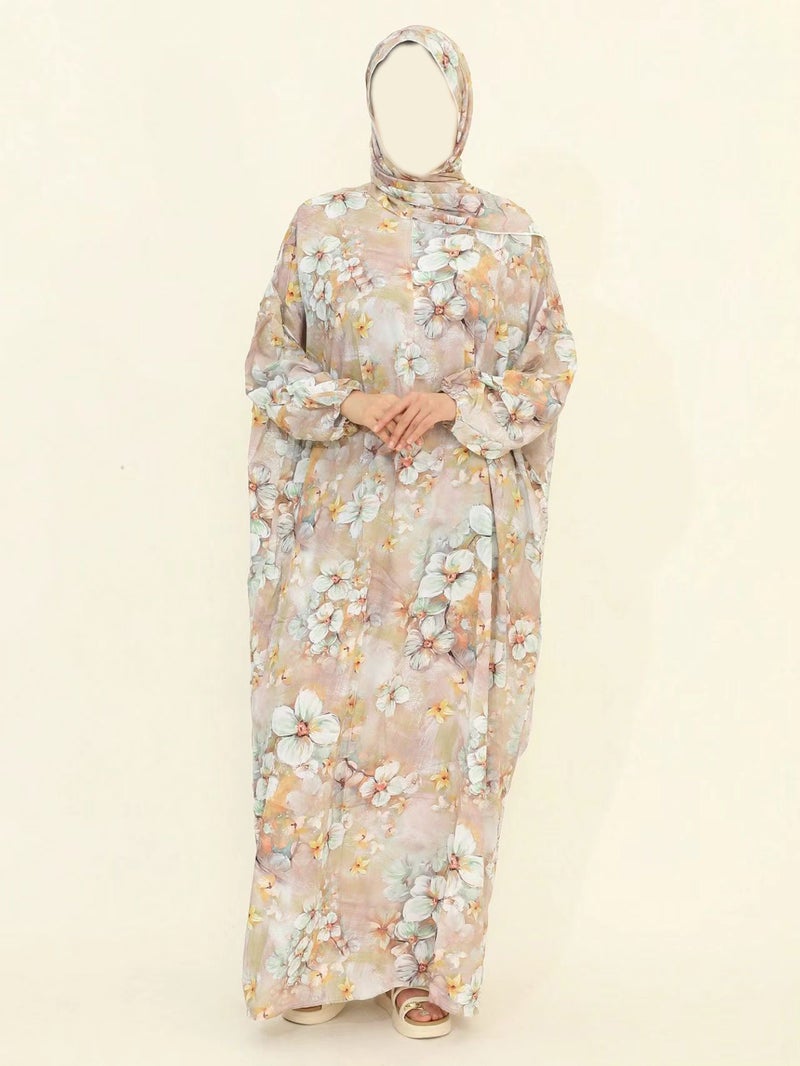 New Plus Size Women'S Clothing Middle Eastern Muslim Women'S Robe Traditional Scarf All-In-One Prayer Robe Fashionable 3D Digital Printing - Image 1
