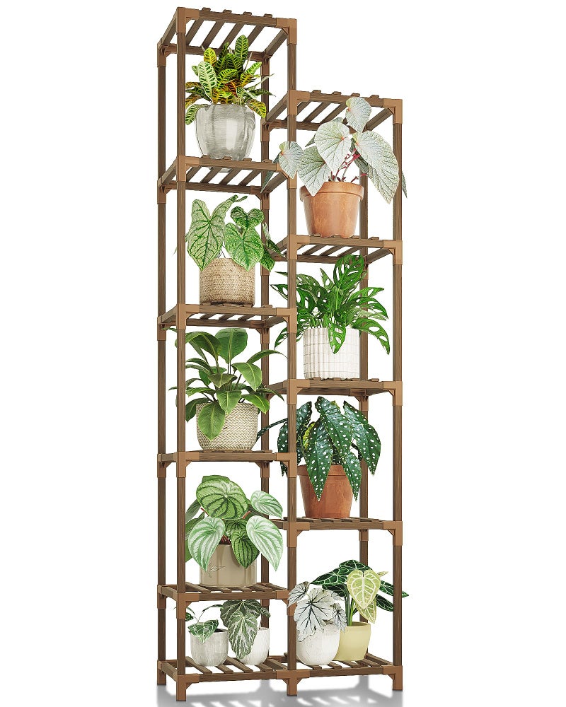 Bamworld Plant Stand Indoor Outdoor 11 Tier Tall Large Wood Plant Shelf Multi Tier Flower Stands Garden Shelves Wooden Plant Display Holder Rack for Living Room Corner - Image 1