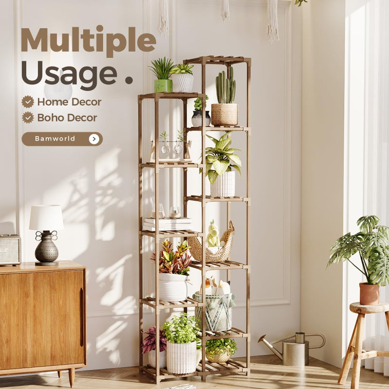 Bamworld Plant Stand Indoor Outdoor 11 Tier Tall Large Wood Plant Shelf Multi Tier Flower Stands Garden Shelves Wooden Plant Display Holder Rack for Living Room Corner - Image 4