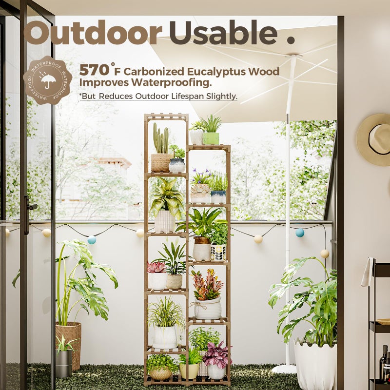 Bamworld Plant Stand Indoor Outdoor 11 Tier Tall Large Wood Plant Shelf Multi Tier Flower Stands Garden Shelves Wooden Plant Display Holder Rack for Living Room Corner - Image 3