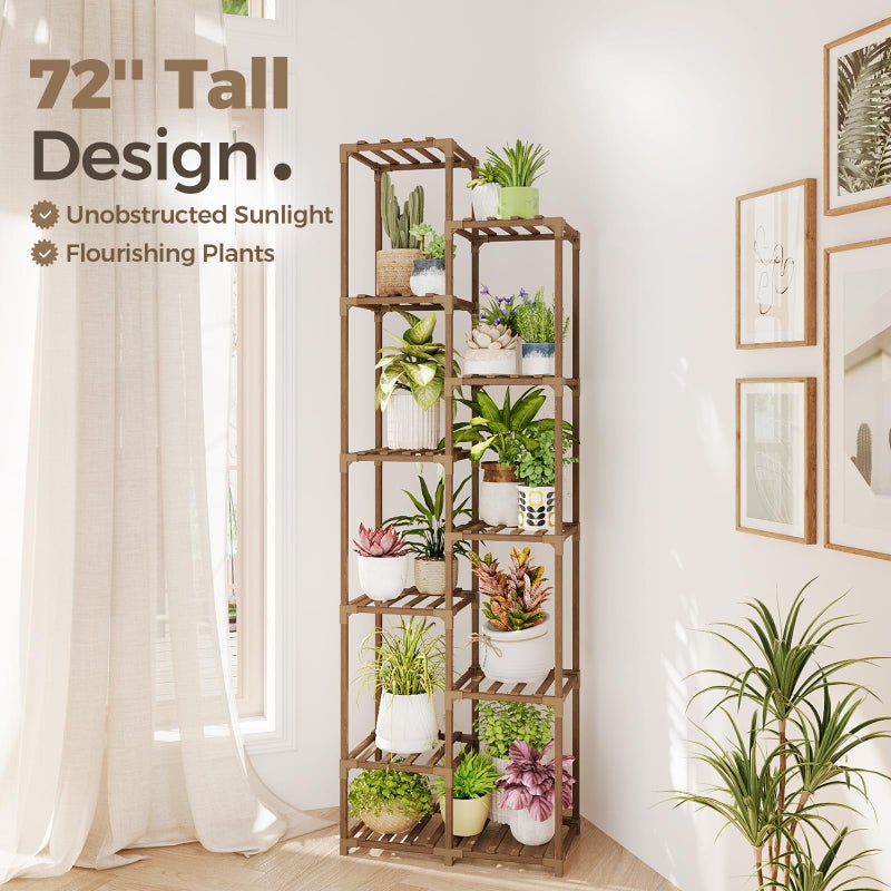 Bamworld Plant Stand Indoor Outdoor 11 Tier Tall Large Wood Plant Shelf Multi Tier Flower Stands Garden Shelves Wooden Plant Display Holder Rack for Living Room Corner - Image 2