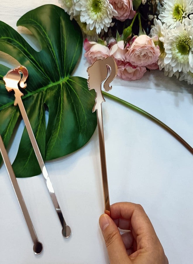 XIAOYUE Set of 20 Acrylic Drink Stirrer,Girl Cocktail Drink Swizzle Stick for Luxury Wedding, Bar Party and Event Decor (Rose Gold Mirror) - Image 2