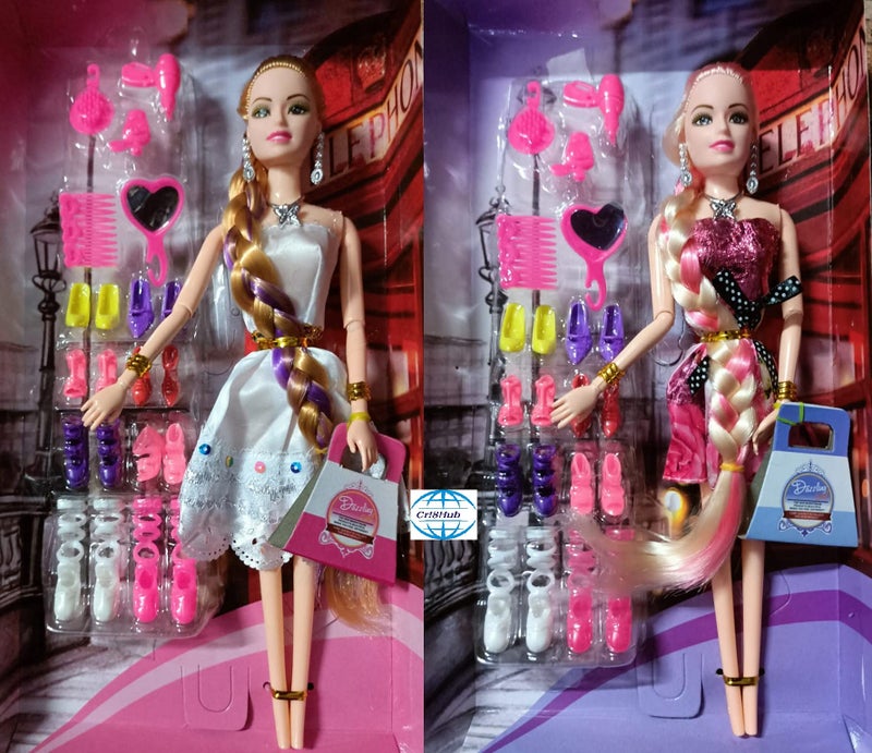 Cri8Hub Stylish Long Hair Doll Set for Kids, Girls with Foldable Hands and All Accessories for Baby Girls Dolls Set for Girls-Multicolor(Pack of 2) Doll for Girls - Image 2