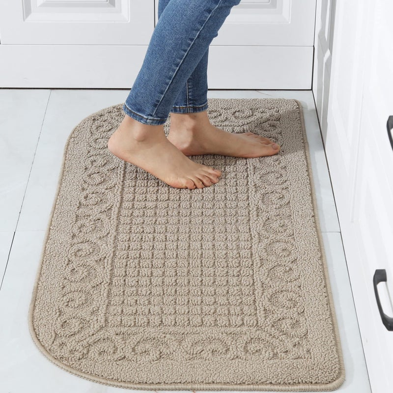 COSY HOMEER COSY HOMEER 39X20inch Anti Fatigue Kitchen Rug Mats are Made of 100 Polypropylene Half Round Rug Cushion Specialized in Anti Slippery and Machine WashableBeige