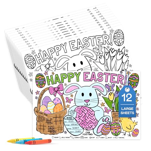 Tiny Expressions Easter Coloring Placemats Set of 12 Large 11 x 17 Disposable Paper Placemats with Bunny Egg Designs - Image 1