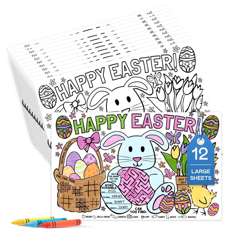 Tiny Expressions Easter Coloring Placemats Set of 12 Large 11 x 17 Disposable Paper Placemats with Bunny Egg Designs - Image 2