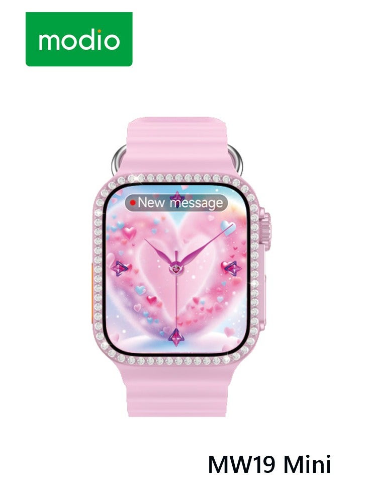 موديو ساعة Modio MW19 Mini الذكية مع شاشة عرض 36 ملم و4 أزواج من الأشرطة وقلادة وسوار مصممة للنساء باللون الوردي - Image 1