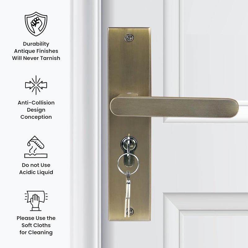 BlueSpace Premium 8" Cylindrical Plate Mortise Door Lock Handle Set with Brass Lock Body, 60mm Cylinder, One Side Key, 3 Computer Keys (LB304, Antique) - Image 3