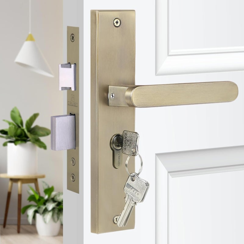 BlueSpace Premium 8" Cylindrical Plate Mortise Door Lock Handle Set with Brass Lock Body, 60mm Cylinder, One Side Key, 3 Computer Keys (LB304, Antique) - Image 2