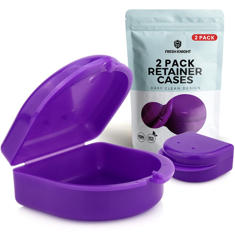 FRESH KNIGHT Retainer Case 2 Pack Retainer Case with Vent Holes Perfect for Denture Mouth Guard Aligner by Fresh Knight Purple
