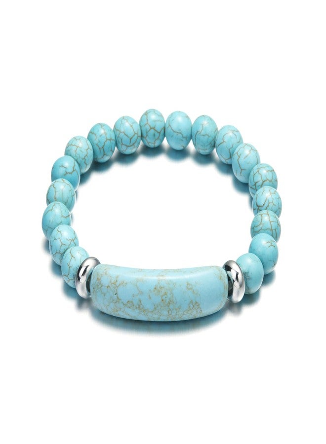 FORUBUS Natural Stone Beaded Bracelet Aventurine Jade Tiger Eye Agate Beads Stretch Bracelet for Women Men Jewelry (green turquoise) - Image 1