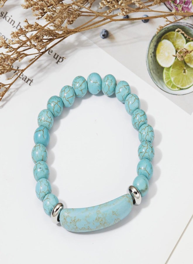 FORUBUS Natural Stone Beaded Bracelet Aventurine Jade Tiger Eye Agate Beads Stretch Bracelet for Women Men Jewelry (green turquoise) - Image 5
