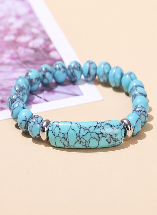 FORUBUS Natural Stone Beaded Bracelet Aventurine Jade Tiger Eye Agate Beads Stretch Bracelet for Women Men Jewelry (green turquoise) - Image 2