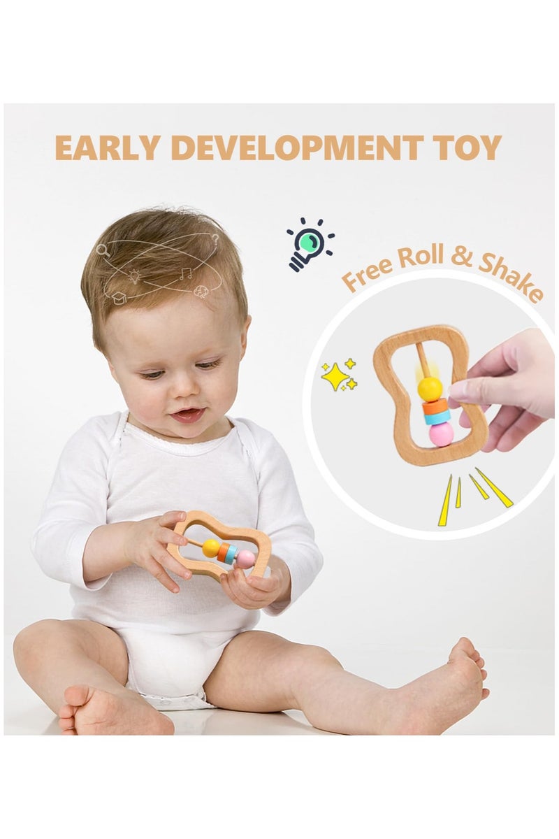 4 PCS Wooden Baby Rattle, Organic Colorful Baby Rattles Set, Wood Rattles for Babies 0-6-12 Months, Wooden Teether Crochet Rattle Toy for Infant Newborn - Image 5