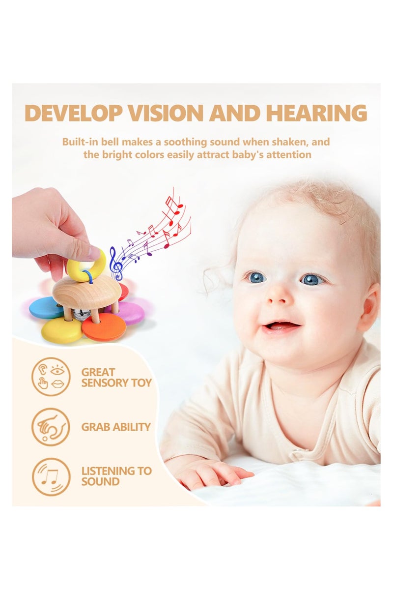 4 PCS Wooden Baby Rattle, Organic Colorful Baby Rattles Set, Wood Rattles for Babies 0-6-12 Months, Wooden Teether Crochet Rattle Toy for Infant Newborn - Image 4